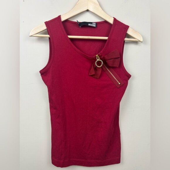 MOSCHINO red scoop neck sleeveless top with bow made in turkey size 4 - Picture 1 of 12